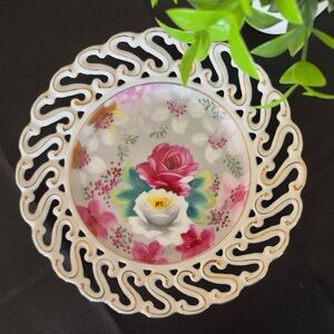 Vintage Handpainted Flowered Porcelain Decorative Plate